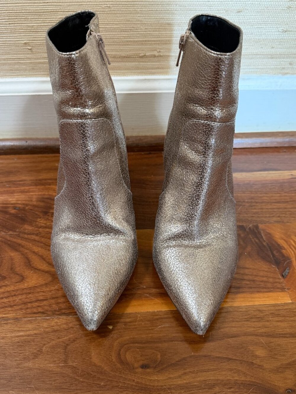 Gianni Bini Metallic Bronze Pointed Toe Block Heel Ankle Boots Size 8